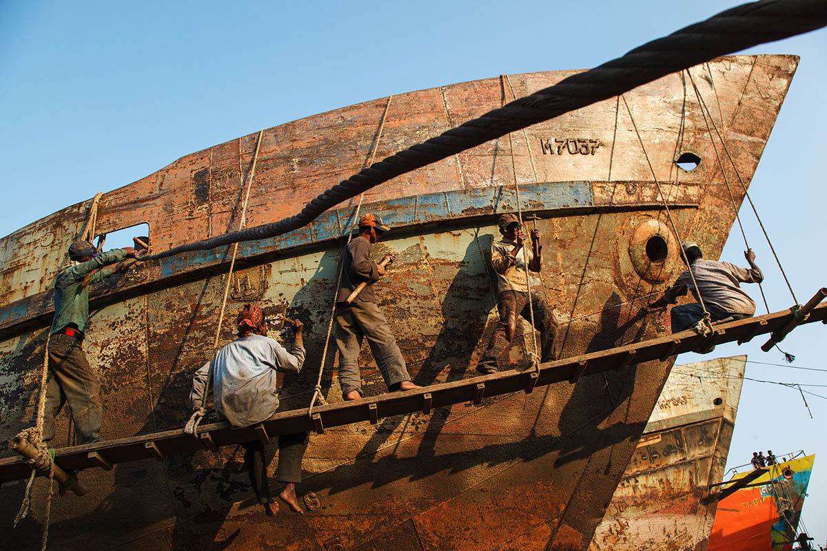 Ship repairing at shipyard in Keraniganj upazila in Dhaka, Bangladesh.
