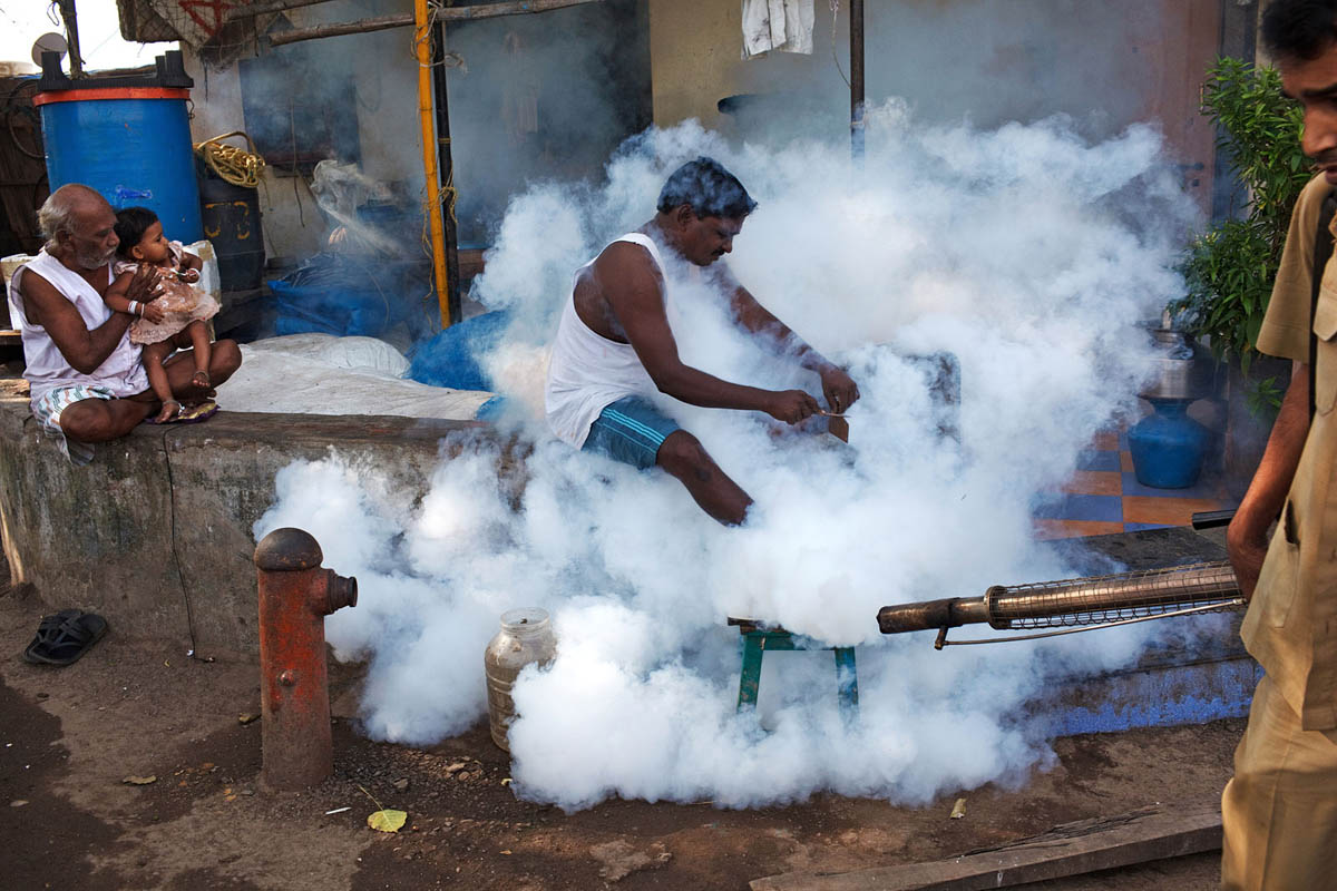 Fumigation against mosquitos in Mumbai, India.